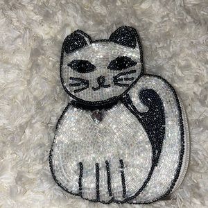 Unused Cat Change Purse with Shiny Beads and Satin Interior